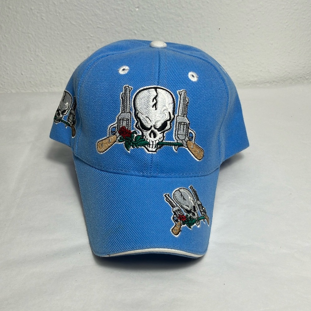 Bad 2DA Bone skull‎ gun baby blue Hat Graphic back baseball hats rose